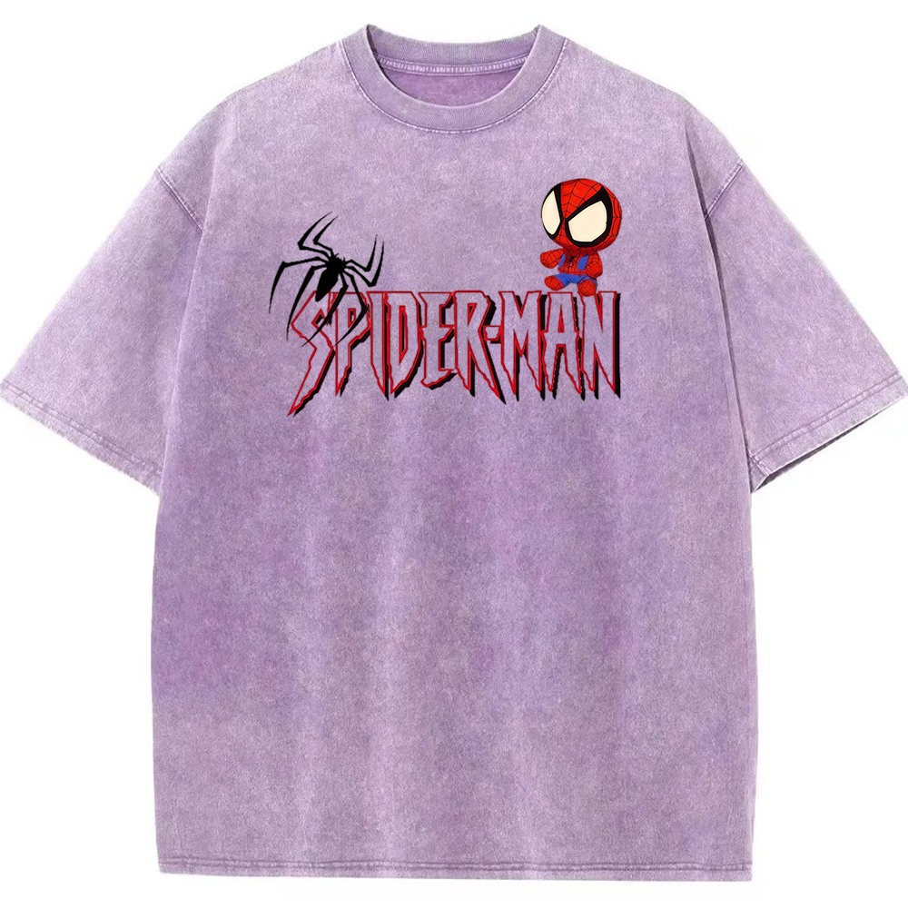 Vintage Washed Chibi Spider-Man Gothic Letter Chest Tee