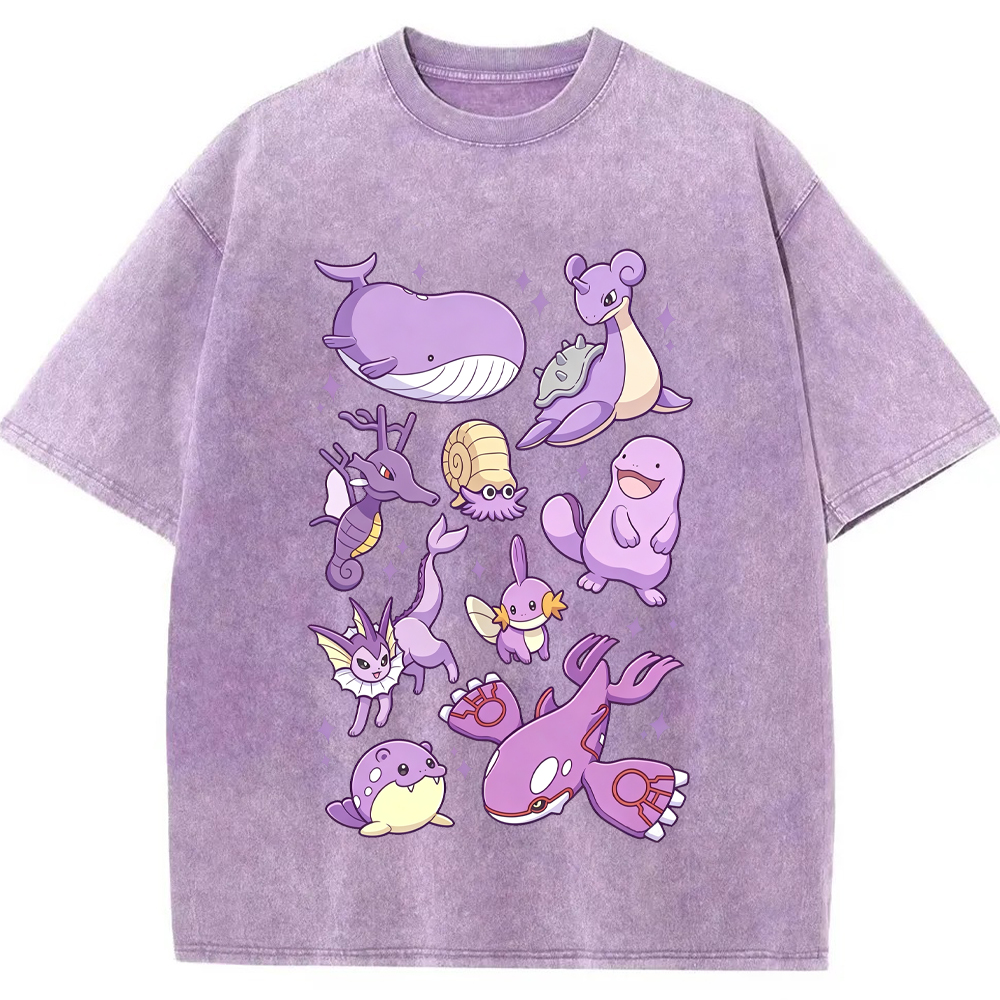 Purple Sea Water Type Evolution Squad Cartoon Tee | Pokemon Anime