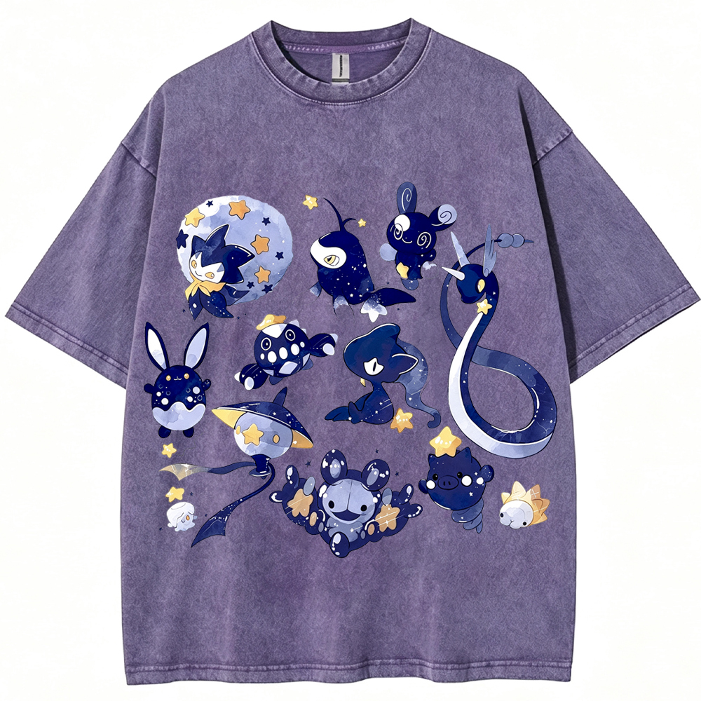 Starry Water Type Collection Cartoon Tee | Pokemon Anime