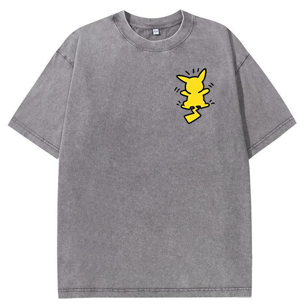 Multi Pokemon Silhouette Vintage Washed Back Print Tee | Pokemon Anime