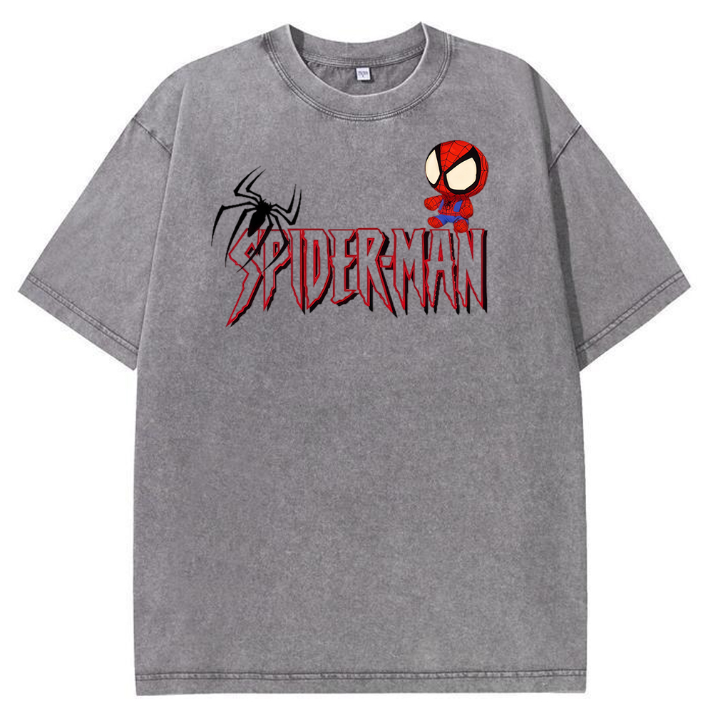 Vintage Washed Chibi Spider-Man Gothic Letter Chest Tee