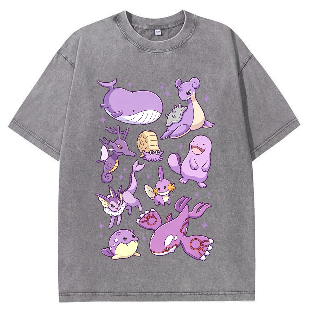 Purple Sea Water Type Evolution Squad Cartoon Tee | Pokemon Anime