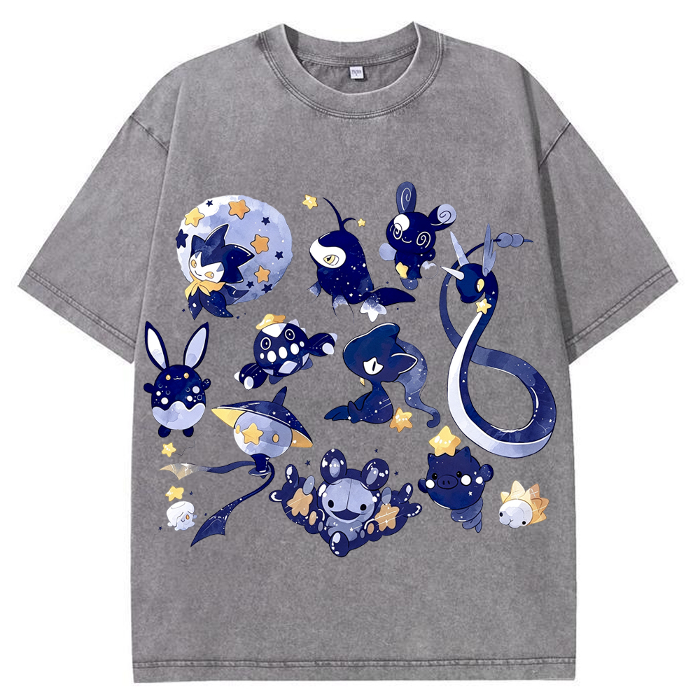 Starry Water Type Collection Cartoon Tee | Pokemon Anime