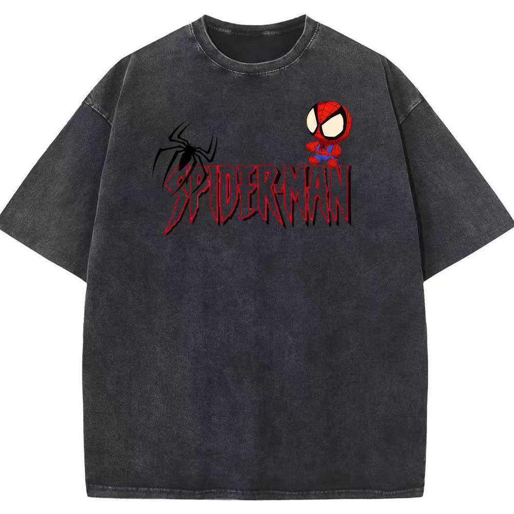 Vintage Washed Chibi Spider-Man Gothic Letter Chest Tee