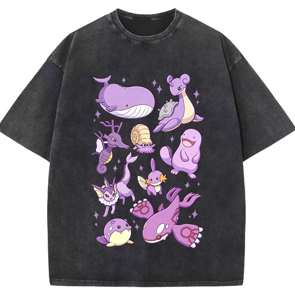 Purple Sea Water Type Evolution Squad Cartoon Tee | Pokemon Anime