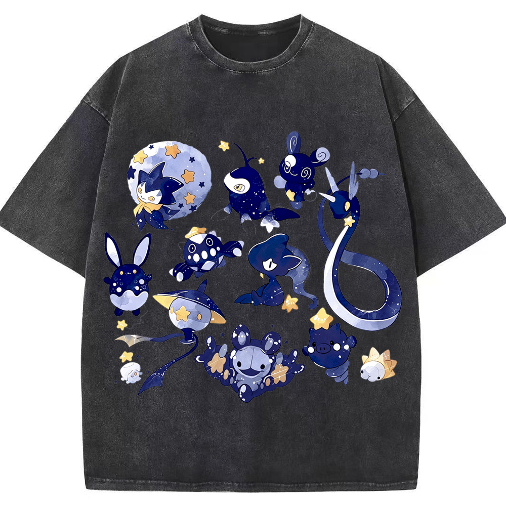 Starry Water Type Collection Cartoon Tee | Pokemon Anime