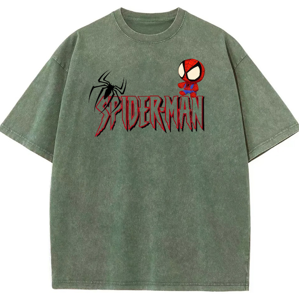 Vintage Washed Chibi Spider-Man Gothic Letter Chest Tee