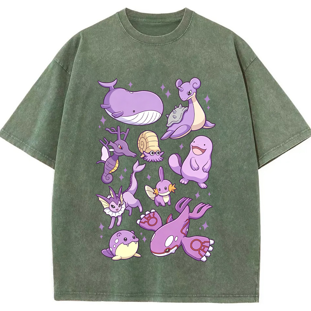 Purple Sea Water Type Evolution Squad Cartoon Tee | Pokemon Anime