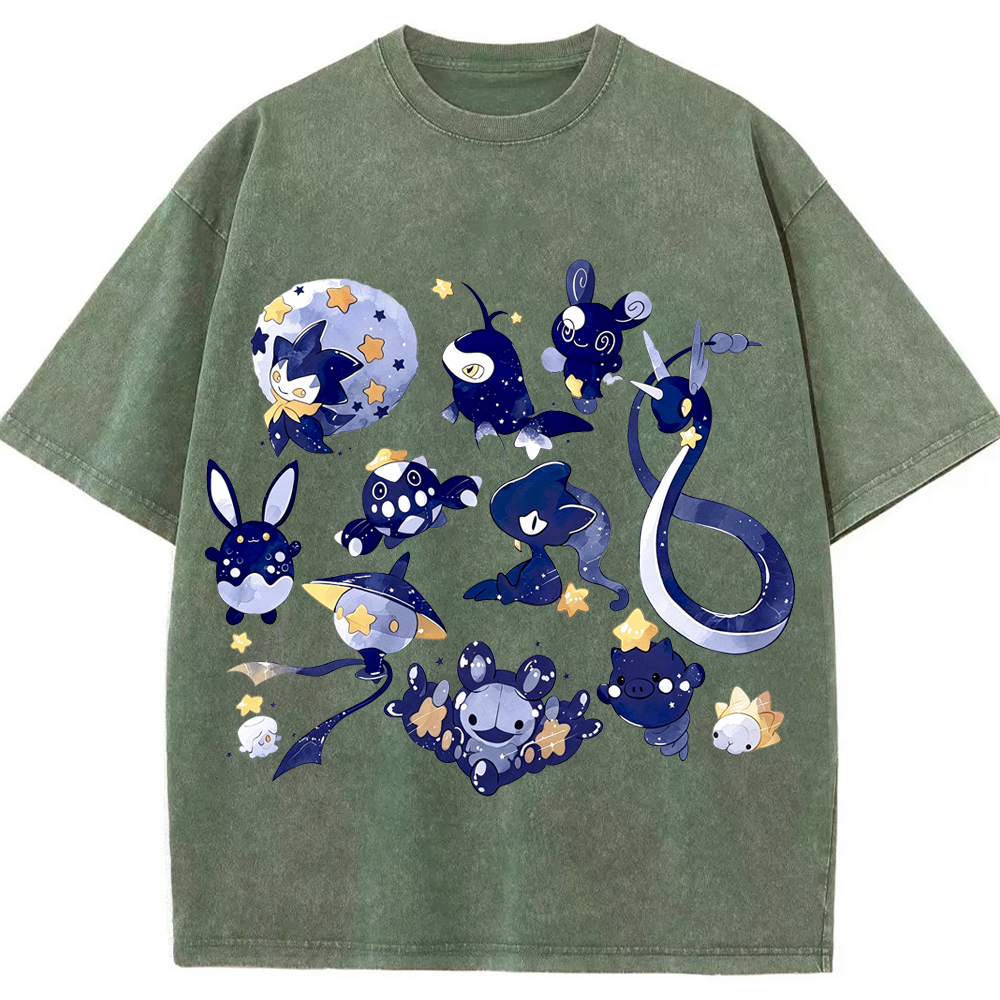 Starry Water Type Collection Cartoon Tee | Pokemon Anime