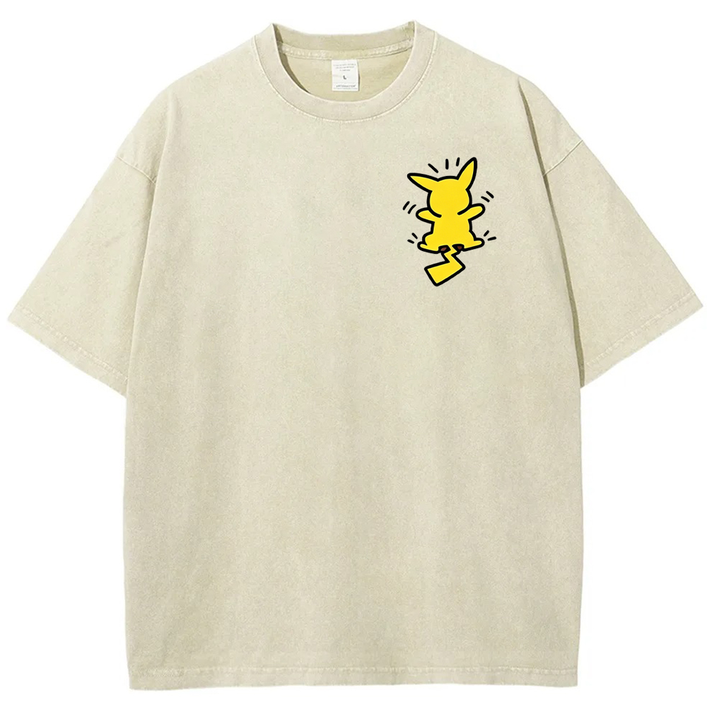 Multi Pokemon Silhouette Vintage Washed Back Print Tee | Pokemon Anime