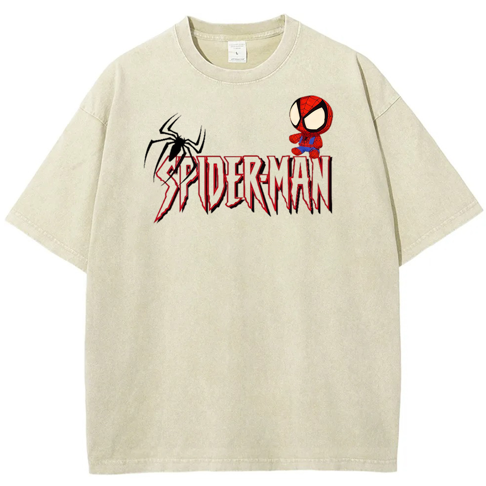 Vintage Washed Chibi Spider-Man Gothic Letter Chest Tee