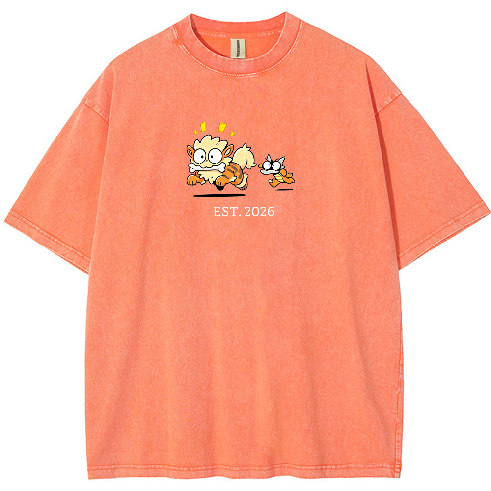Cute Parent & Kid Arcanine Vintage Washed T‑Shirt