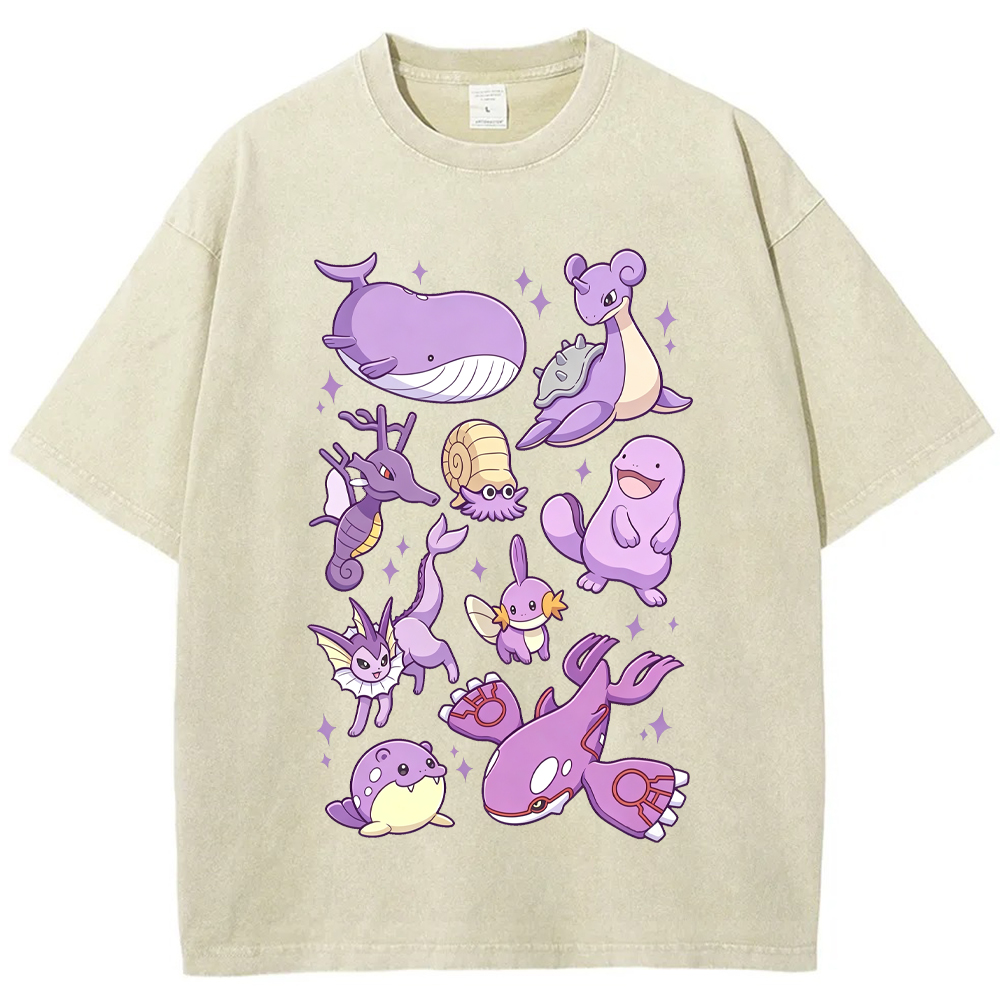 Purple Sea Water Type Evolution Squad Cartoon Tee | Pokemon Anime