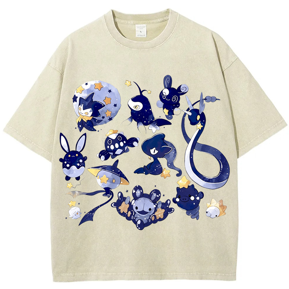 Starry Water Type Collection Cartoon Tee | Pokemon Anime