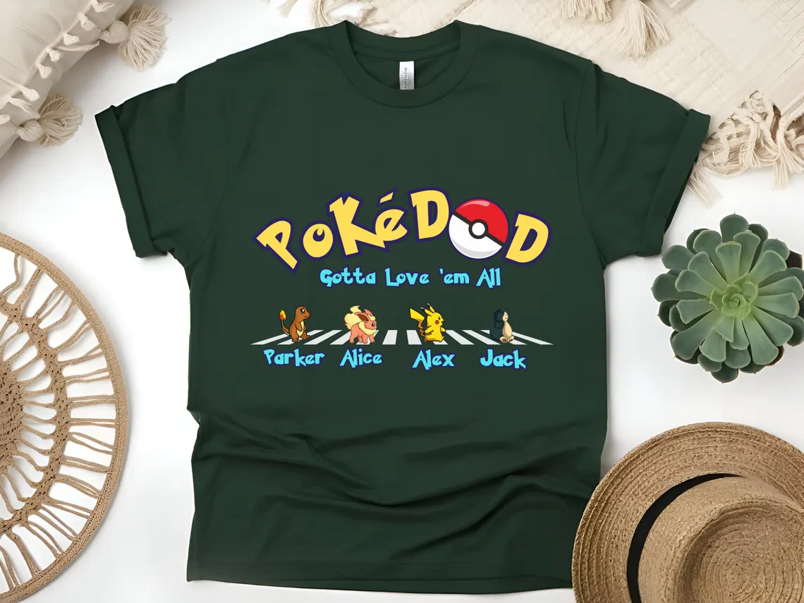 Custom Poke Dad Shirt, Personalized Kids Names, Father's Day Gift Tee