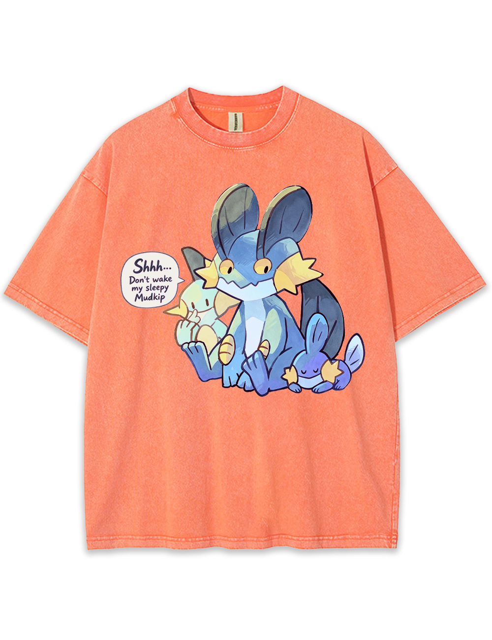 Parent & Kid Mudkip Evolution Family Sleepy Cuddle Vintage Washed T-Shirt