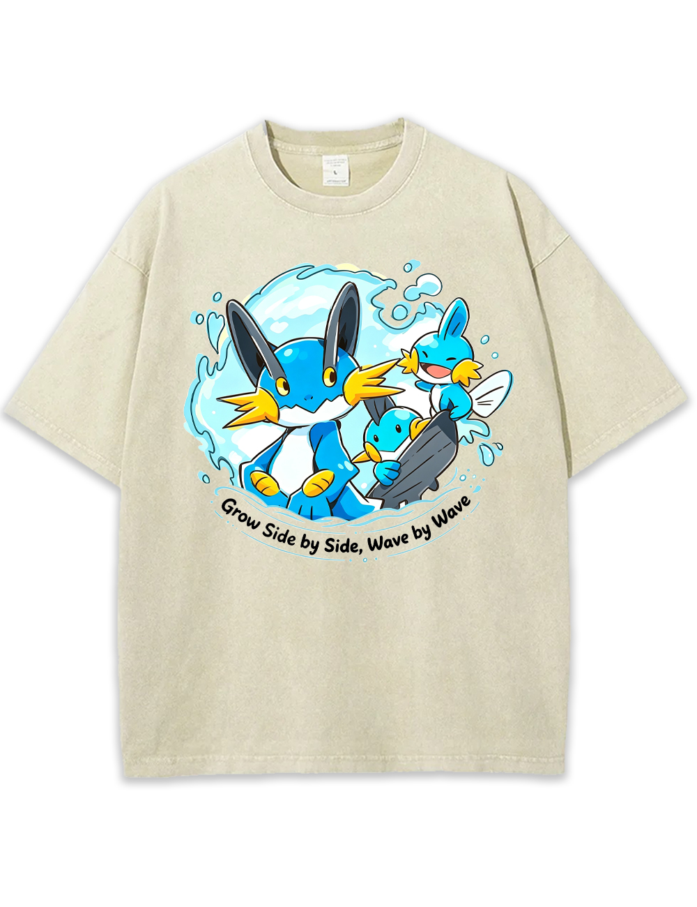Parent & Kid Mudkip Evolution Family Surfing Wave Vintage Washed T-Shirt