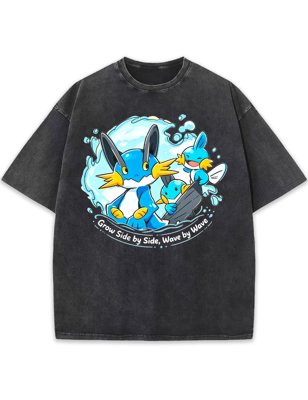 Parent & Kid Mudkip Evolution Family Surfing Wave Vintage Washed T-Shirt