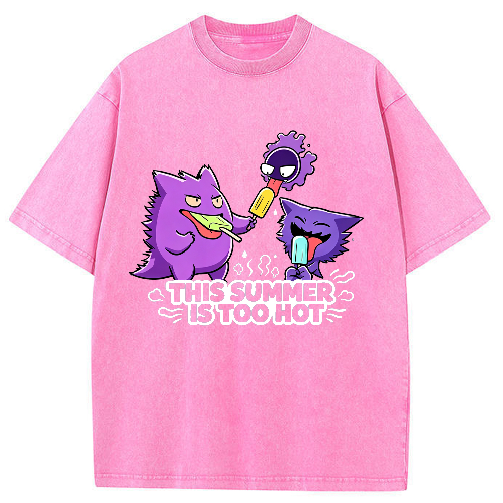 Parent & Kid Gengar Evolution Line Eating Ice Cream Vintage Washed T-Shirt