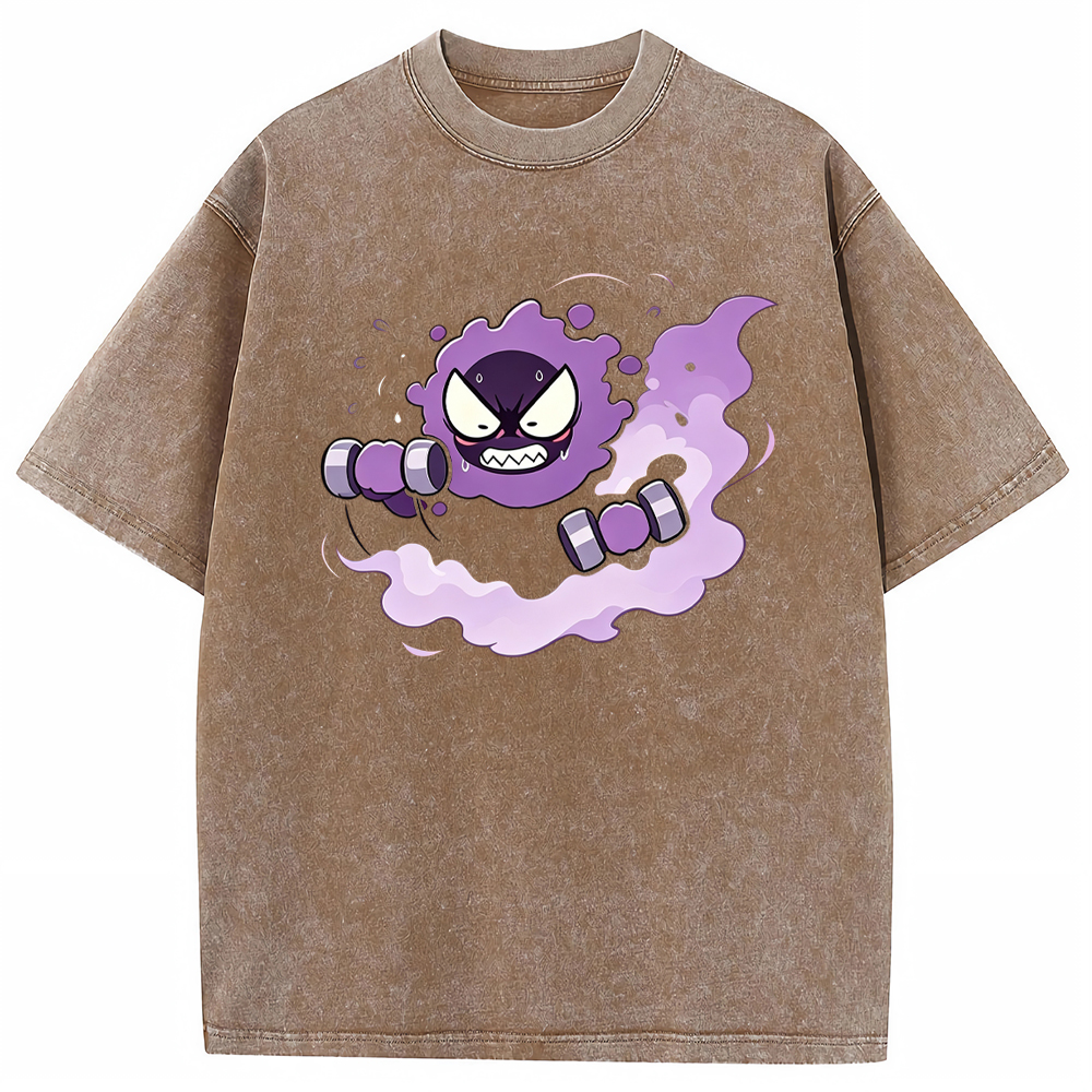 Gastly Lifting Dumbbells Cartoon Tee | Pokemon Anime