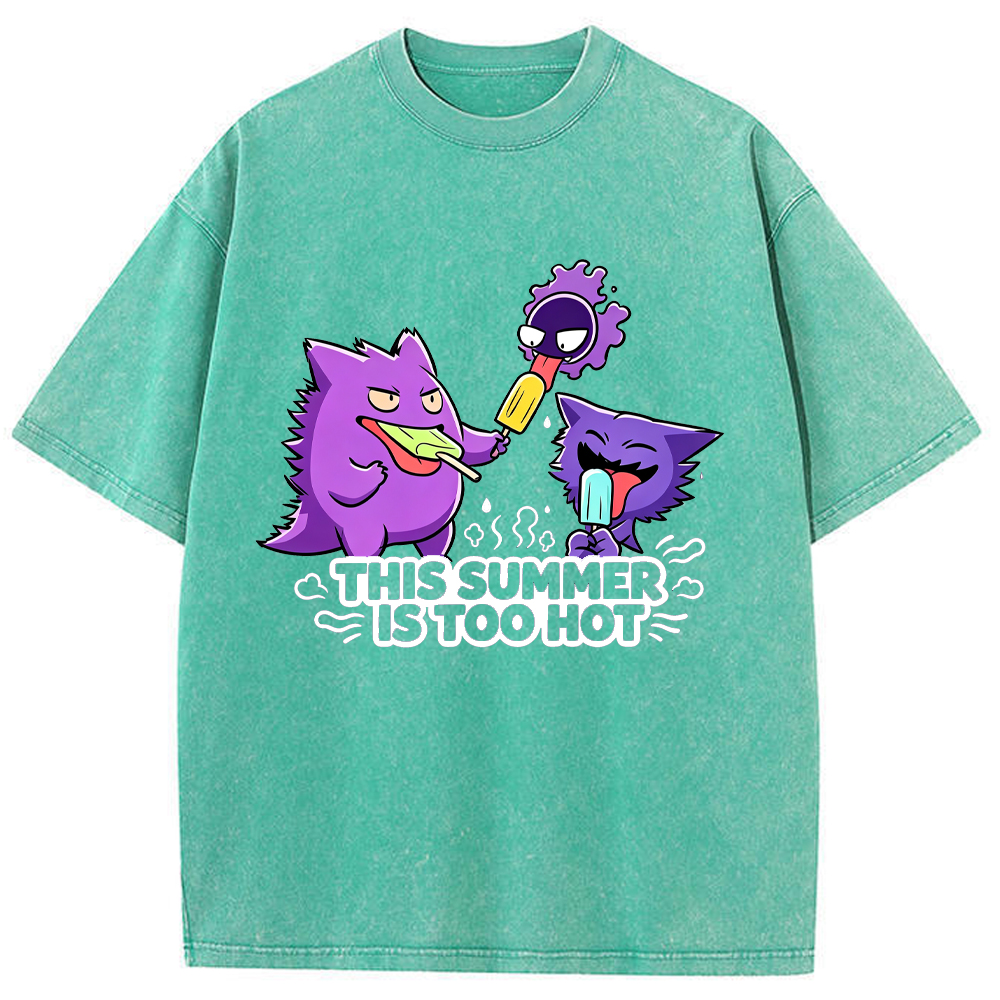 Parent & Kid Gengar Evolution Line Eating Ice Cream Vintage Washed T-Shirt