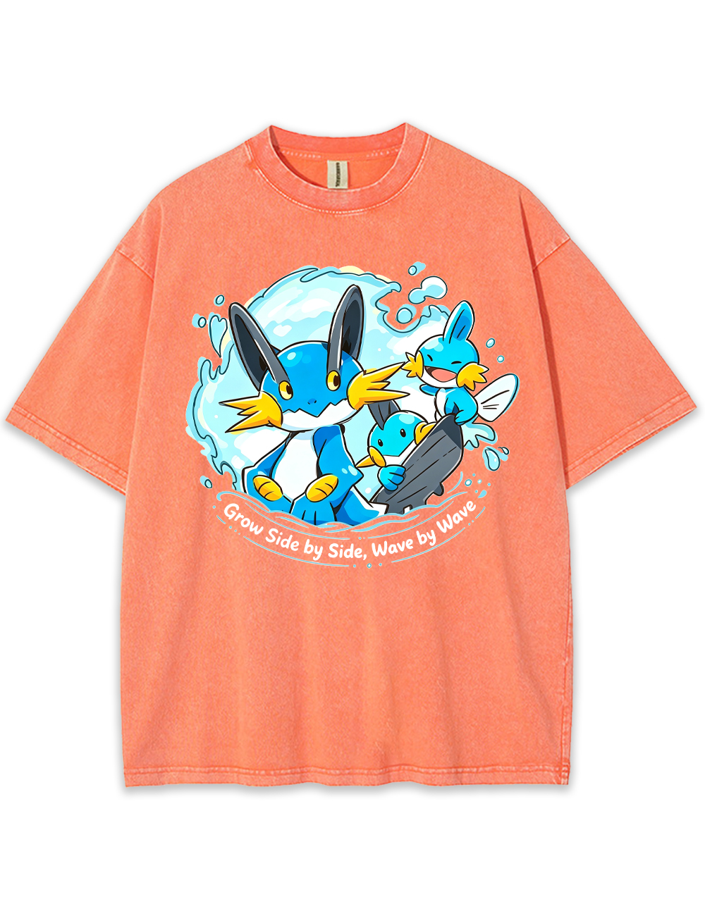 Parent & Kid Mudkip Evolution Family Surfing Wave Vintage Washed T-Shirt