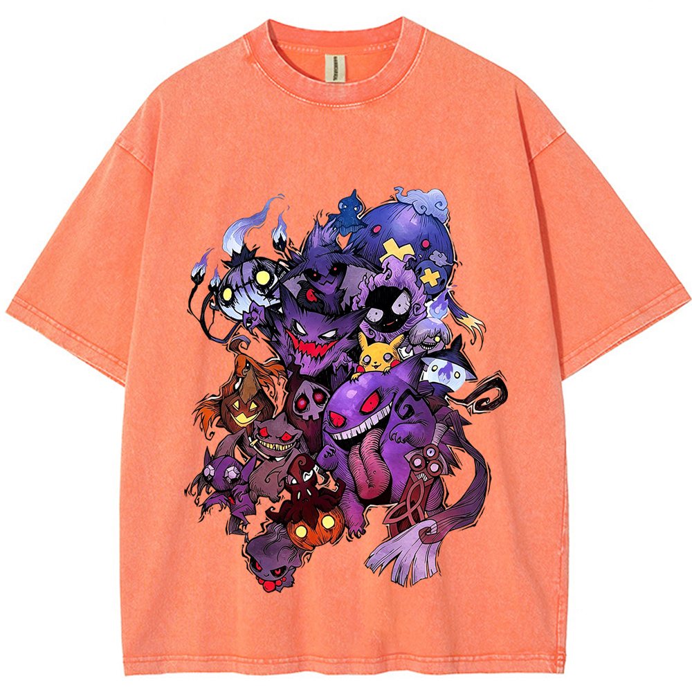 Heavy Print Dark Halloween Gengar Ghost Clan Cartoon Tee | Pokemon Anime