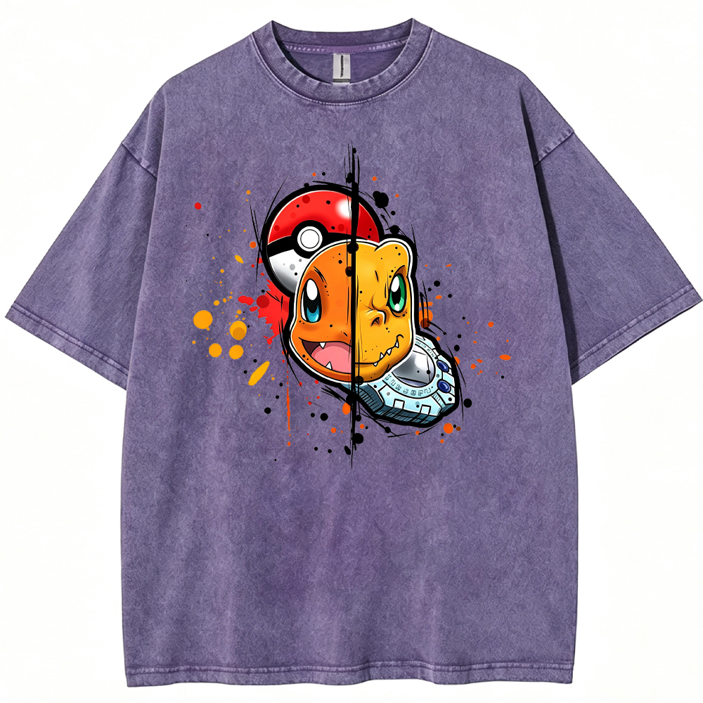 Cute Split‑Face Charmander Cartoon Tee | Pokemon Anime
