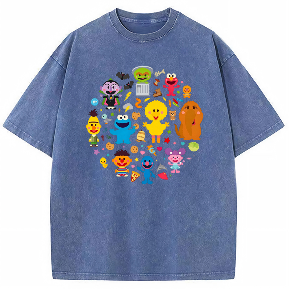 Cute Circle Sesame Street Cast Circular Icon Collage Cartoon Tee