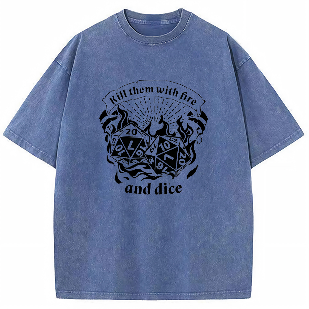 DnD Mage D20 Dice Pair Fire Scroll Quote Vintage Line Art Cartoon Tee