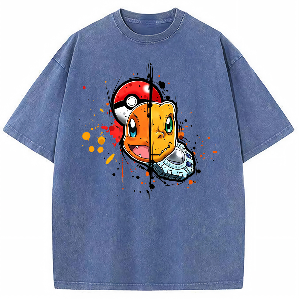 Cute Split‑Face Charmander Cartoon Tee | Pokemon Anime