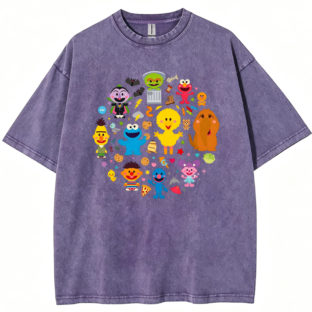 Cute Circle Sesame Street Cast Circular Icon Collage Cartoon Tee