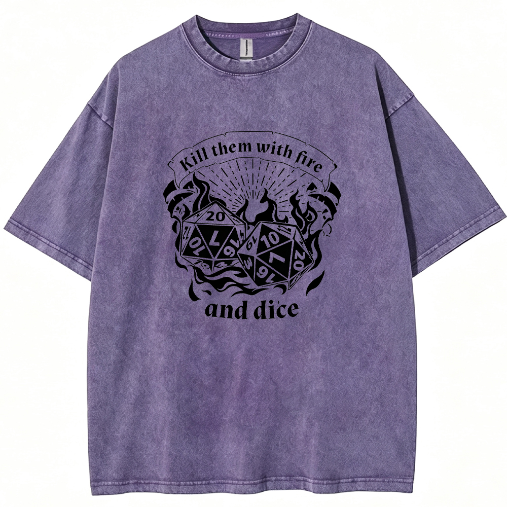 DnD Mage D20 Dice Pair Fire Scroll Quote Vintage Line Art Cartoon Tee