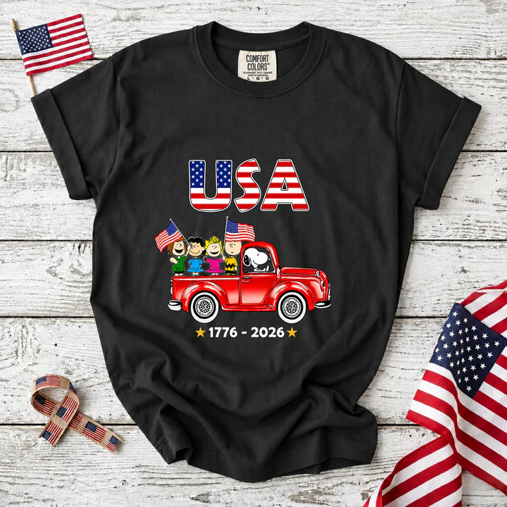 USA Patriotic Friends Red Truck 250th Anniversary T-Shirt