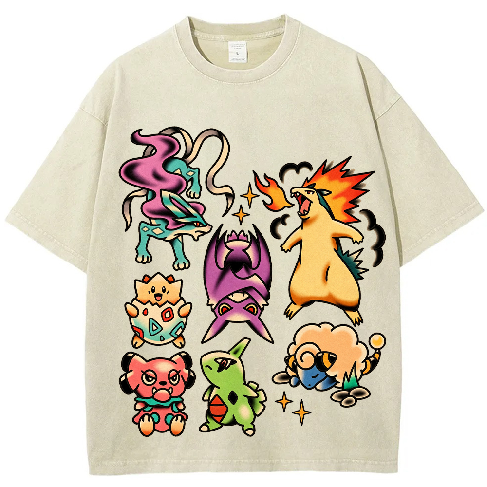 Traditional Tattoo Flash Sheet Pokemon Cartoon Tee | Pokemon Anime