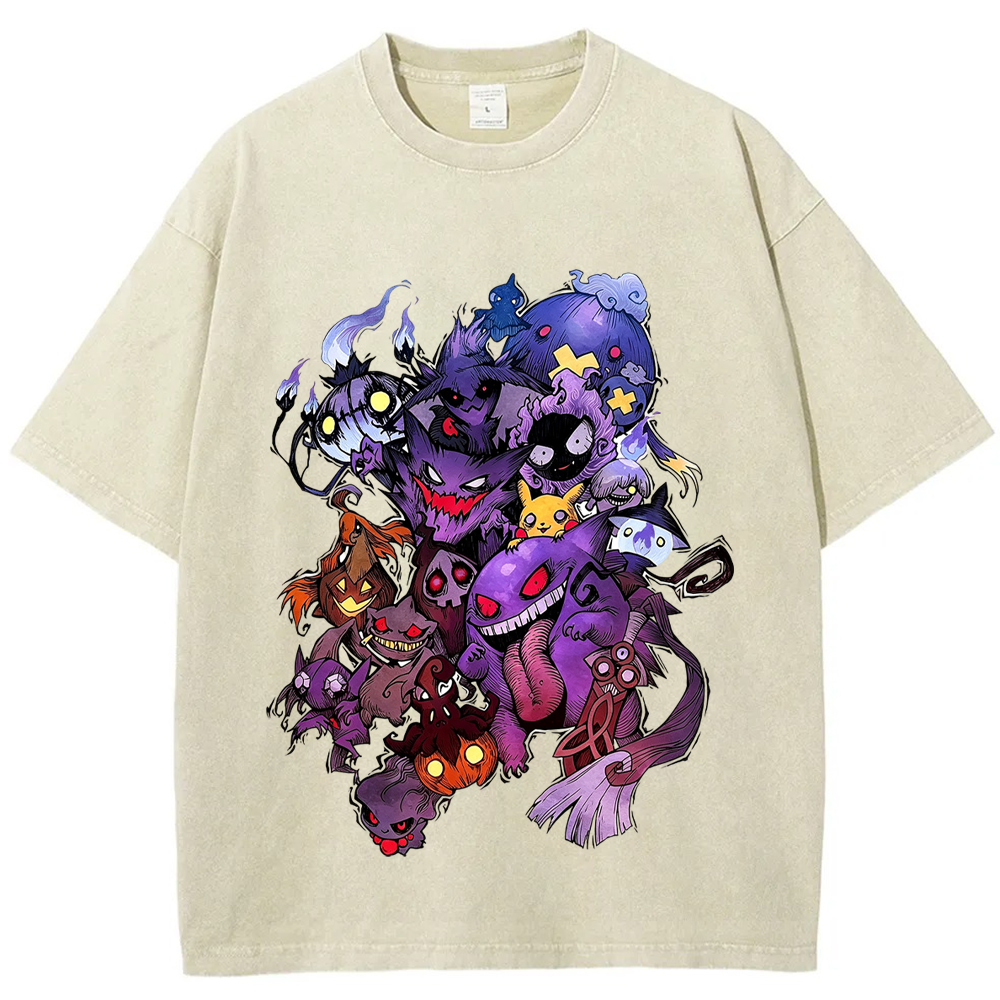 Heavy Print Dark Halloween Gengar Ghost Clan Cartoon Tee | Pokemon Anime