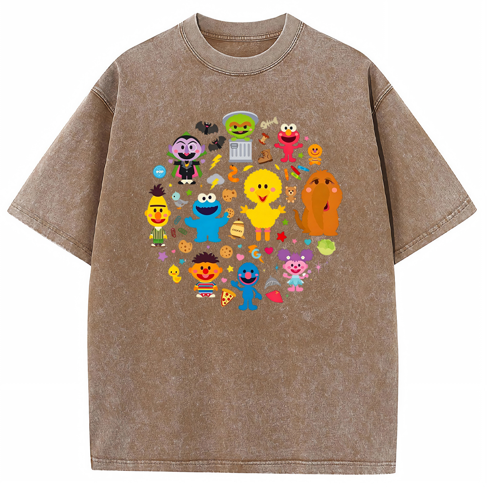 Cute Circle Sesame Street Cast Circular Icon Collage Cartoon Tee