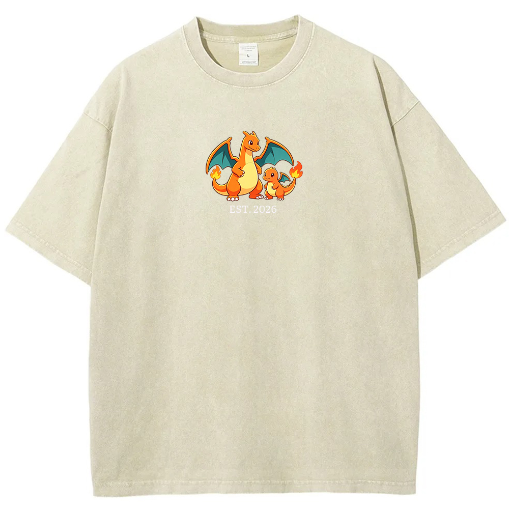 Cute Parent & Kid Charizard Vintage Washed T-Shirt