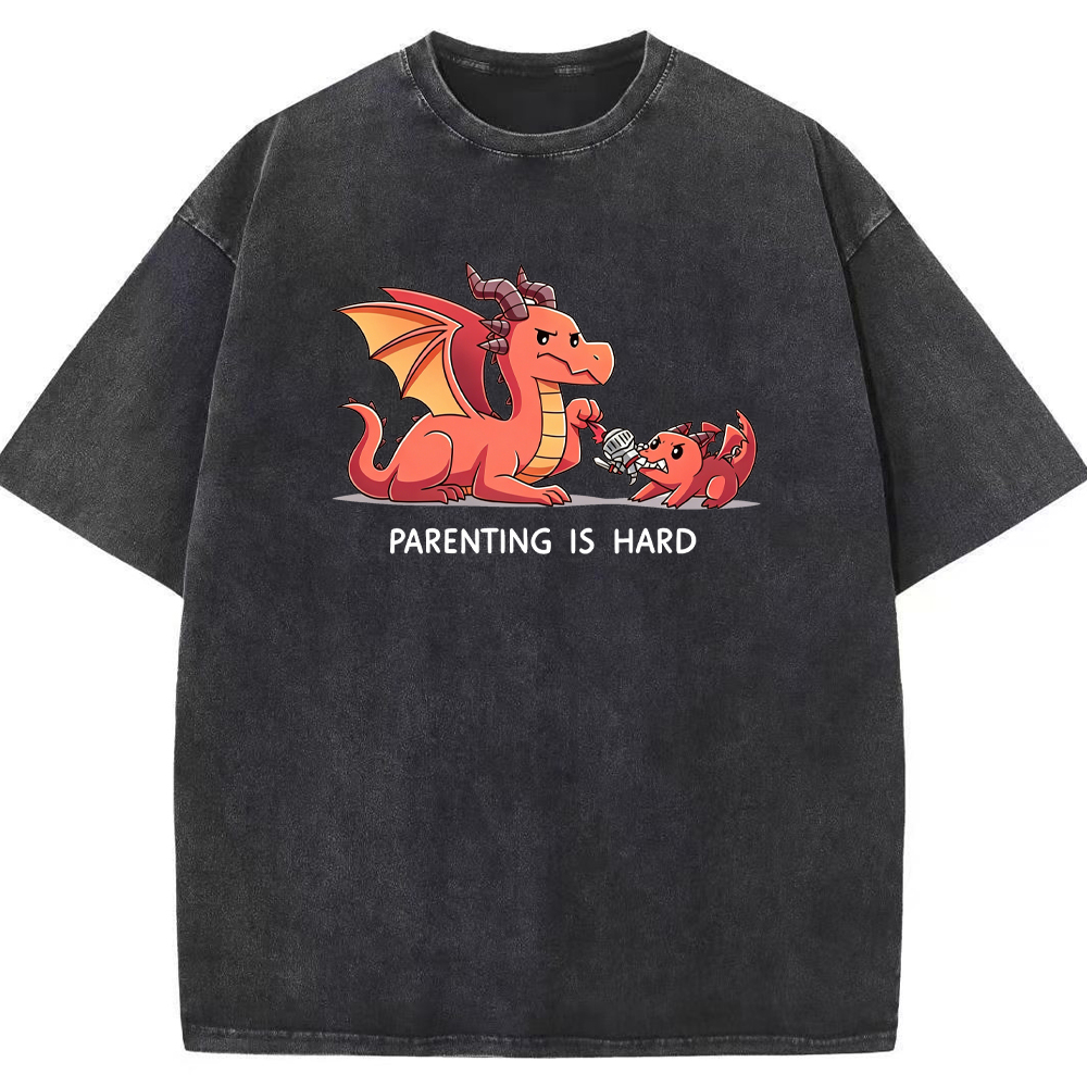 Funny Dad Dragon & Tiny Rebellious Baby Dragon Vintage Washed T-Shirt