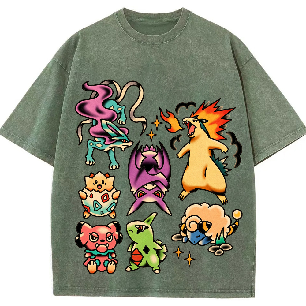 Traditional Tattoo Flash Sheet Pokemon Cartoon Tee | Pokemon Anime