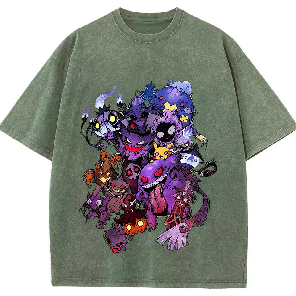 Heavy Print Dark Halloween Gengar Ghost Clan Cartoon Tee | Pokemon Anime