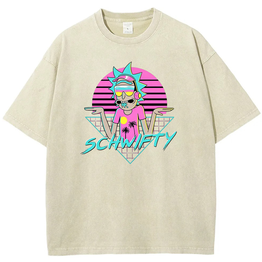 Vaporwave Party Rick Retro Synthwave Sunset Cartoon Tee