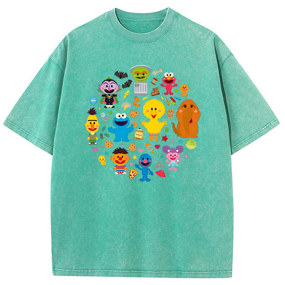 Cute Circle Sesame Street Cast Circular Icon Collage Cartoon Tee