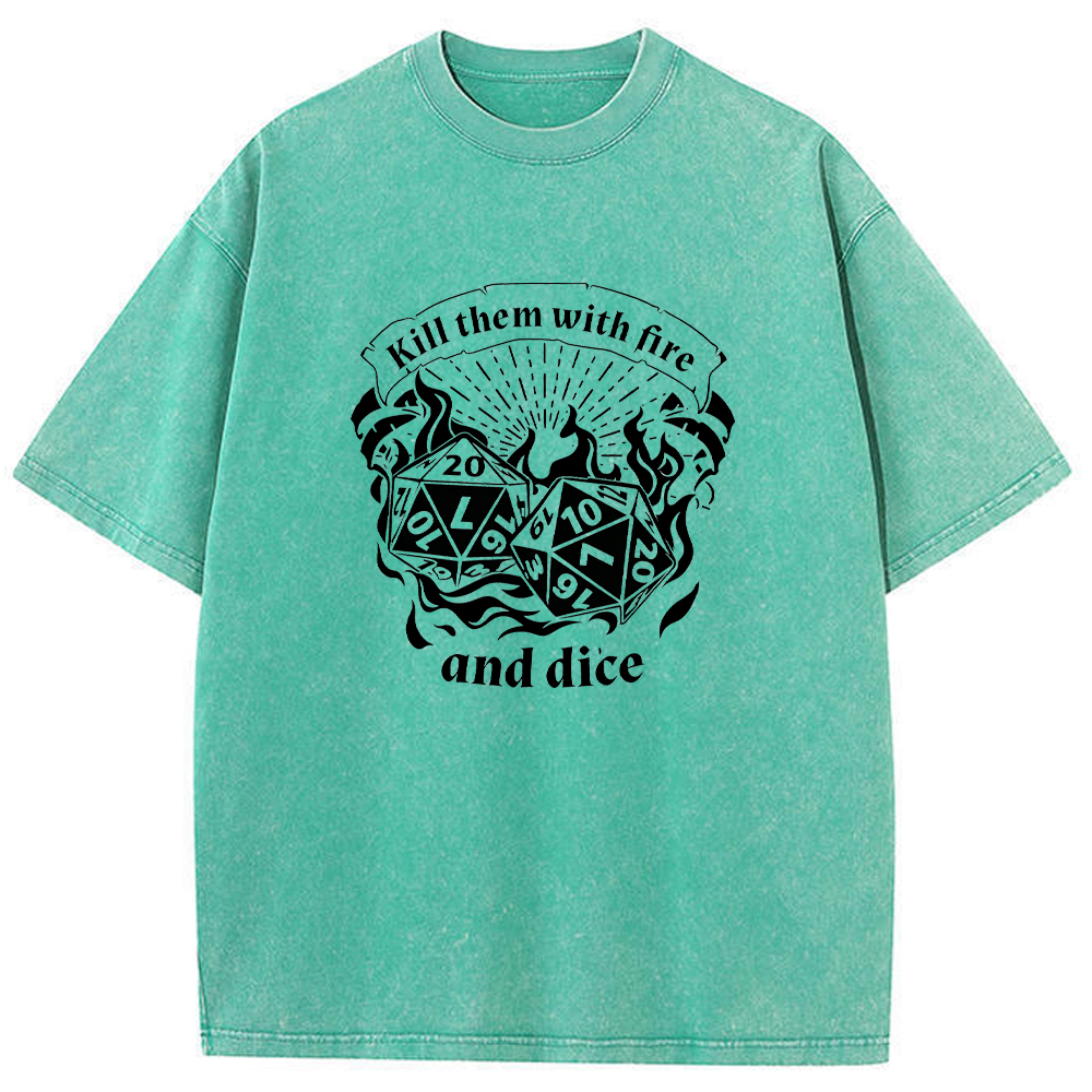 DnD Mage D20 Dice Pair Fire Scroll Quote Vintage Line Art Cartoon Tee