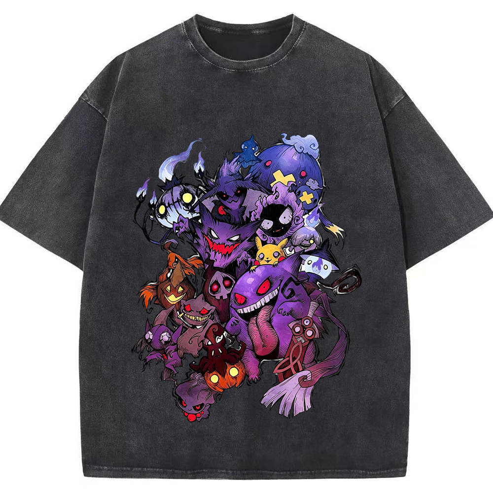 Heavy Print Dark Halloween Gengar Ghost Clan Cartoon Tee | Pokemon Anime