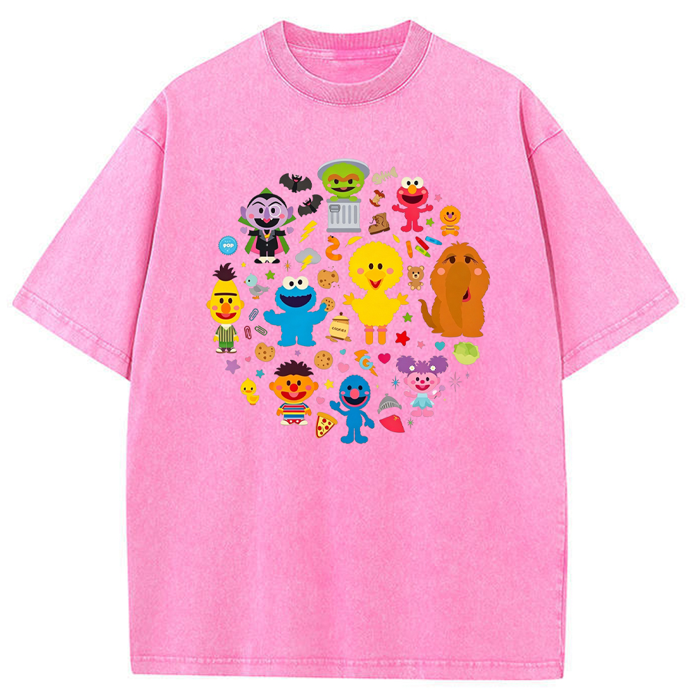 Cute Circle Sesame Street Cast Circular Icon Collage Cartoon Tee