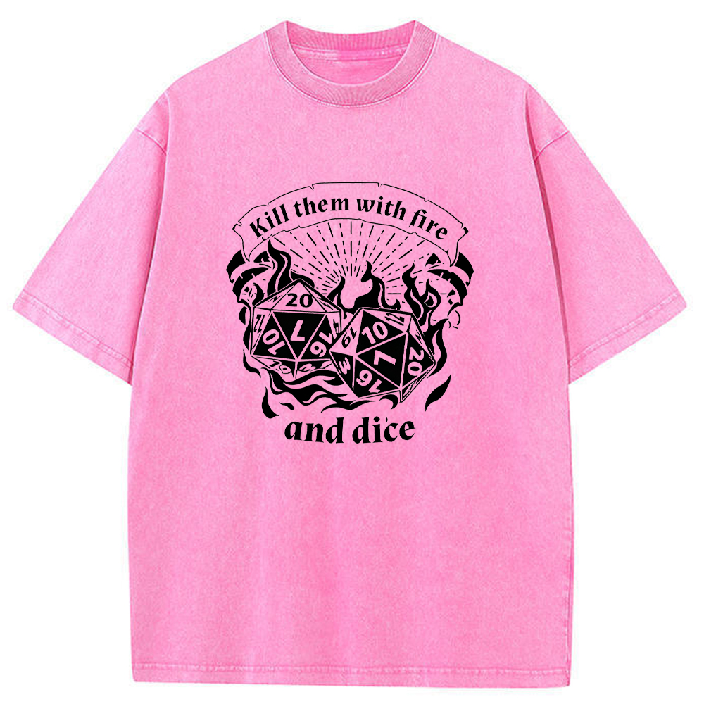 DnD Mage D20 Dice Pair Fire Scroll Quote Vintage Line Art Cartoon Tee