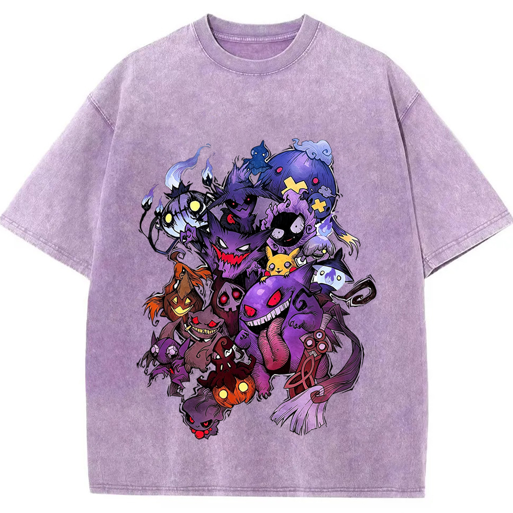 Heavy Print Dark Halloween Gengar Ghost Clan Cartoon Tee | Pokemon Anime