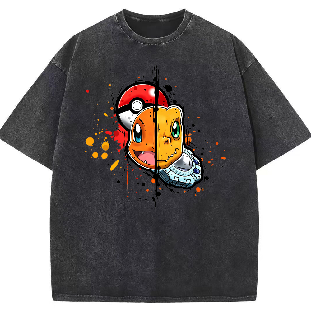 Cute Split‑Face Charmander Cartoon Tee | Pokemon Anime