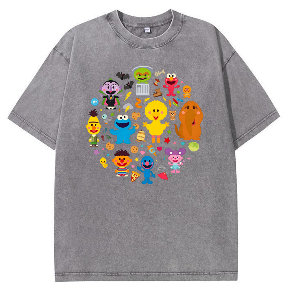 Cute Circle Sesame Street Cast Circular Icon Collage Cartoon Tee